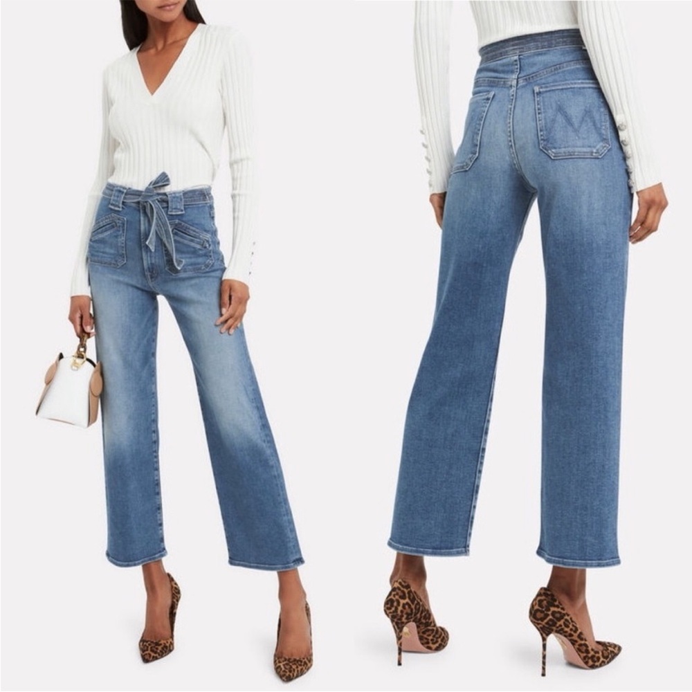 Mother The Tie Patch Rambler Jeans Hop On Hop Off Wide Leg Belt High Rise Sz 25